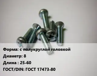 Винт с полукруглой головкой 8х25-60 ГОСТ 17473-80